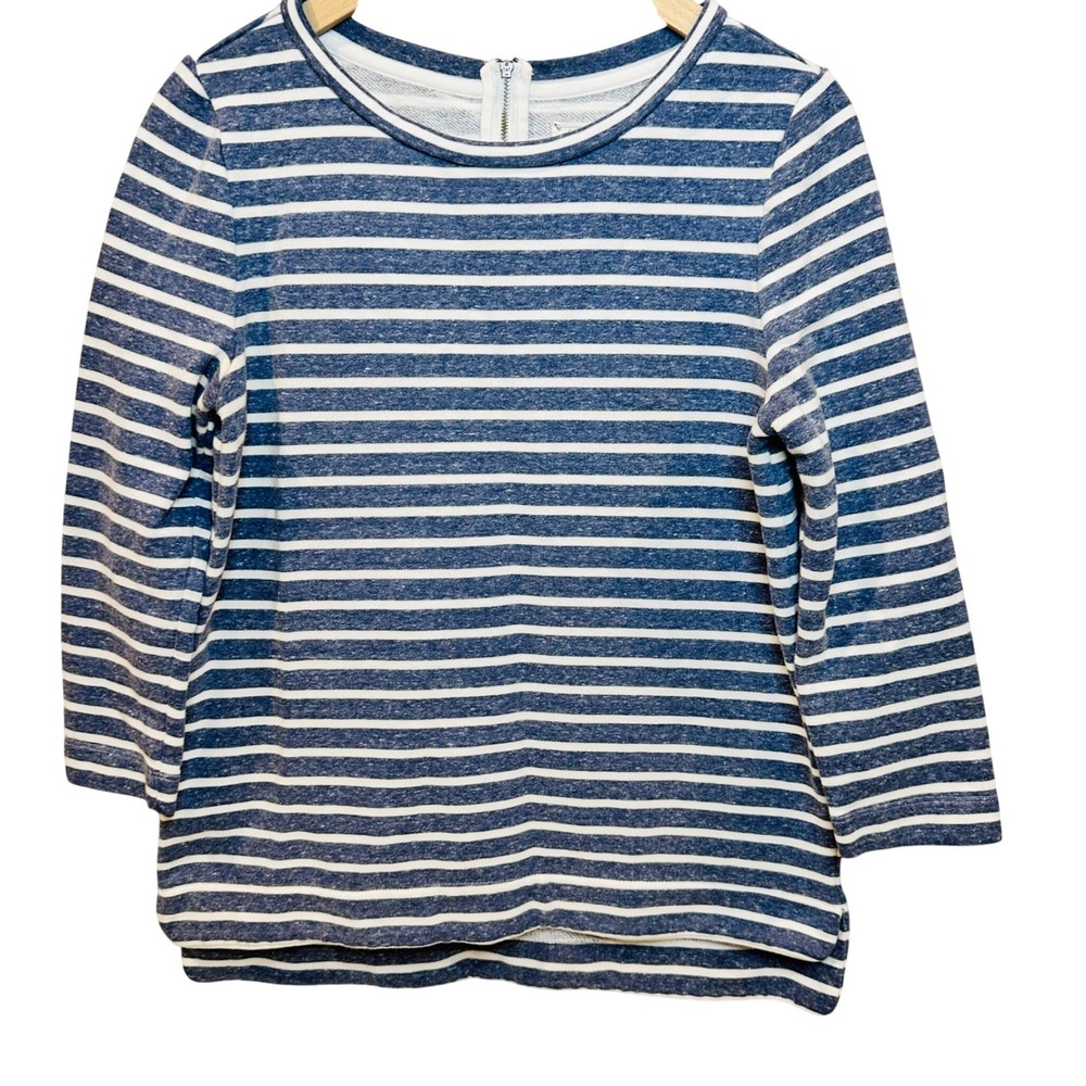 Lou & Grey LOFT Striped Sweatshirt Women Medium Blue White Zip Back Coastal Chic